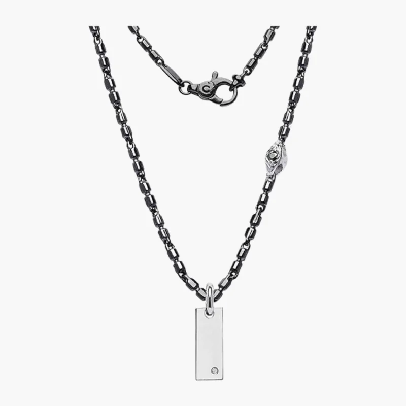 Girocollo in Argento brunito e lucido, Diamante, Spinelli neri